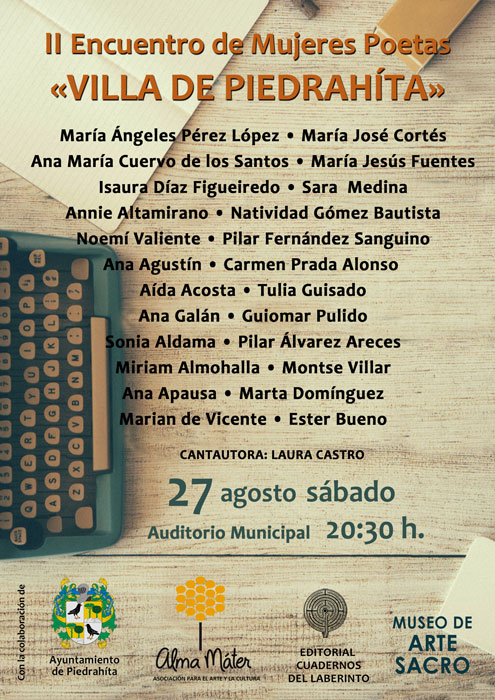 Segundo Encuentro de Mujeres Poetas Villa de Piedrahíta. Organizado por Editorial CUADERNOS DEL LABERINTO 